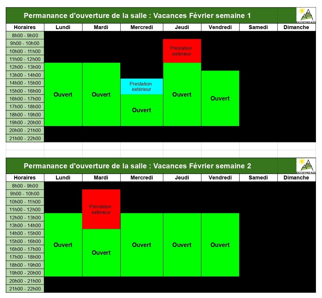 Planning vacances de février