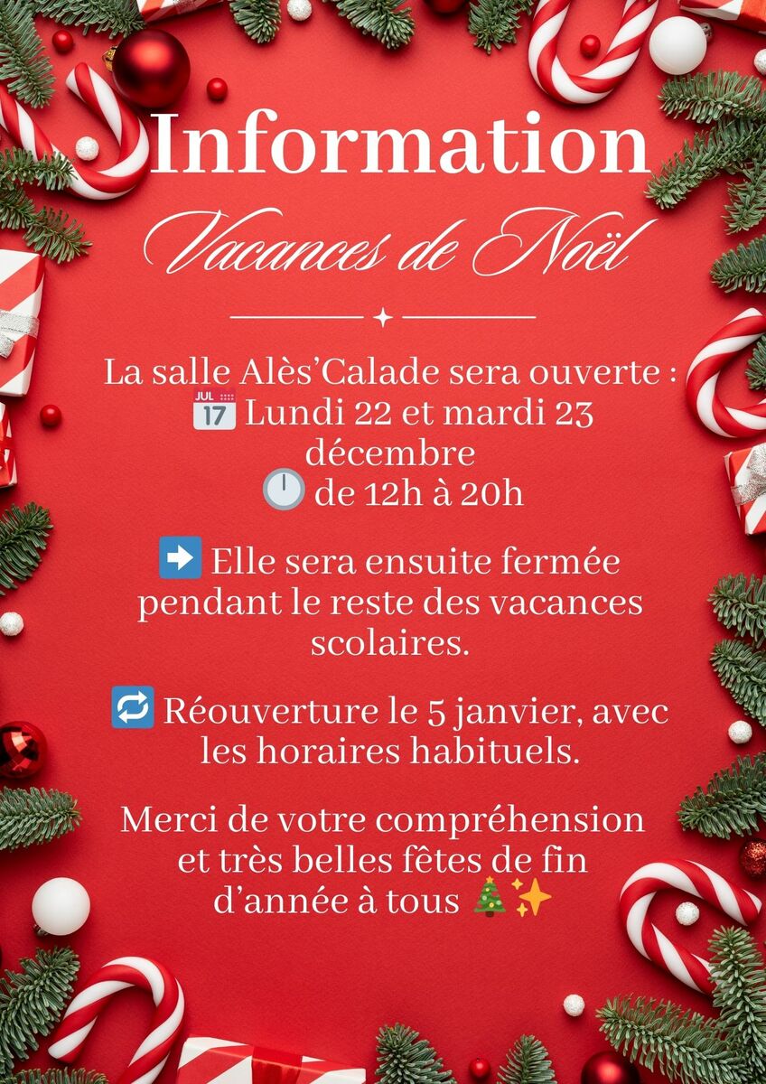 Information Vacances de Noël