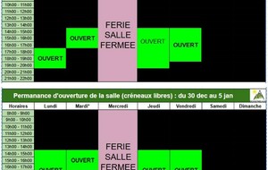 Planning des vacances de Noël