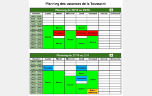 Horaires de la salle pour les vacances de la toussaint
