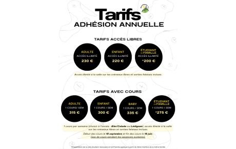Tarifs de la saison 2026/2027