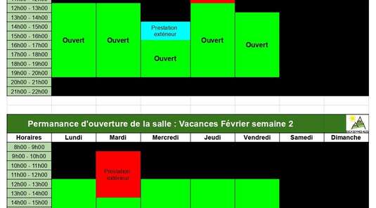 Planning vacances de février